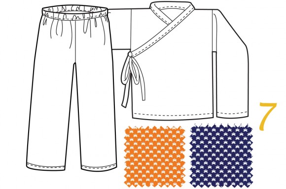 Bedtime Story Pajamas in navy and orange frogs
