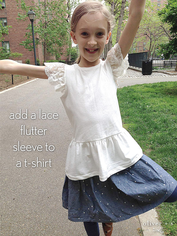 Oliver + S School Bus T-shirt with lace flutter sleeve