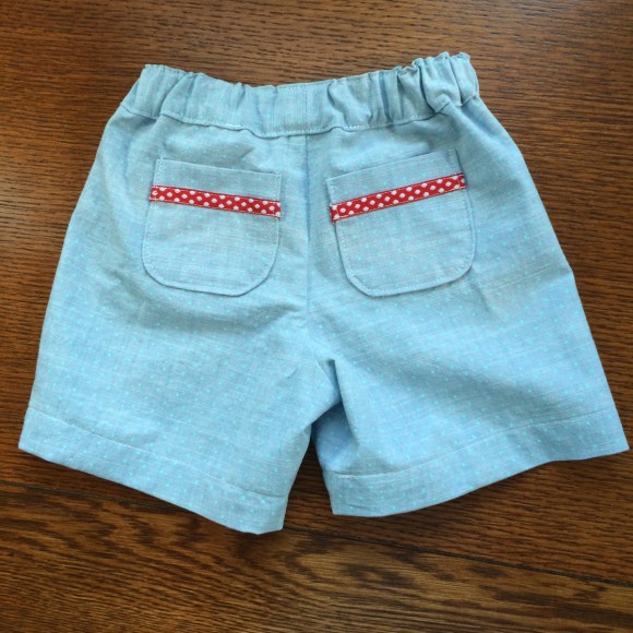 Sunny Day Shorts in Turquoise Dot Aqua Chambray Lisette fabric
