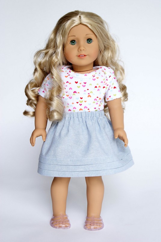 18-inch doll version of the Oliver + S Lazy Days Skirt with hem tucks