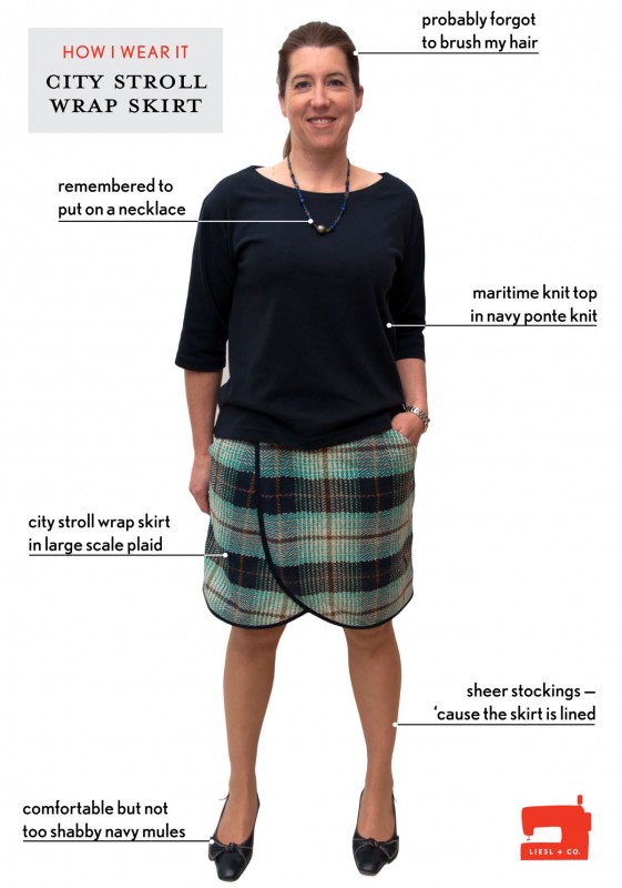 Liesl + Co. City Stroll Wrap Skirt and Maritime Knit Top