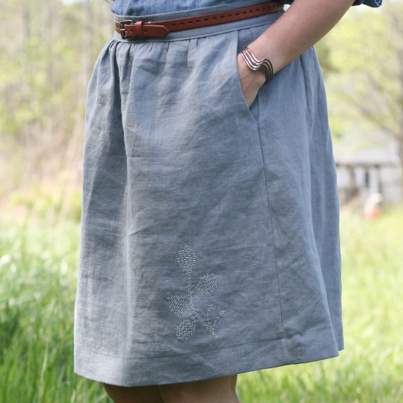 Liesl + Co. Everyday Skirt with hand embroidery