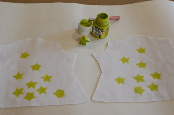 Stamping the foam star stamp onto the fabric
