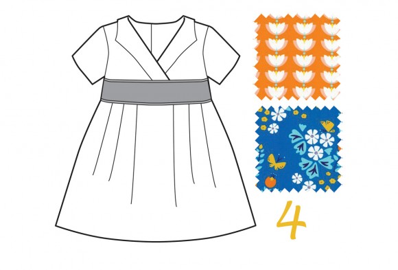 Library Dress in Blue Meadow Blossoms and Orange Lotus Drop