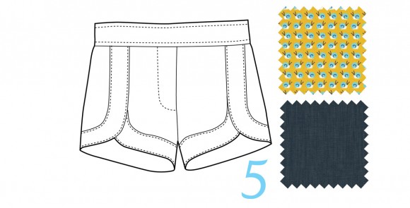 Class Picnic Shorts in Gold Snail Trail and Indigo Union Chambray