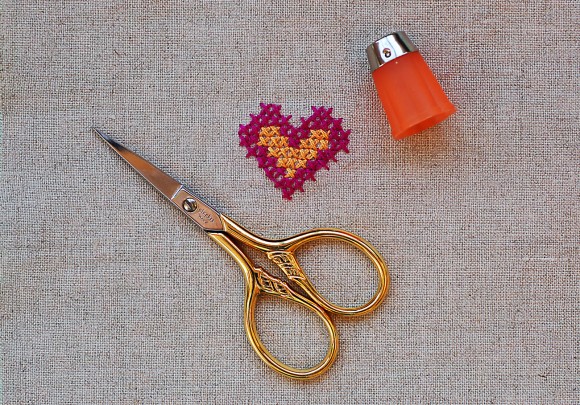 Heart Cross-Stitch Pattern Done with Waste Canvas