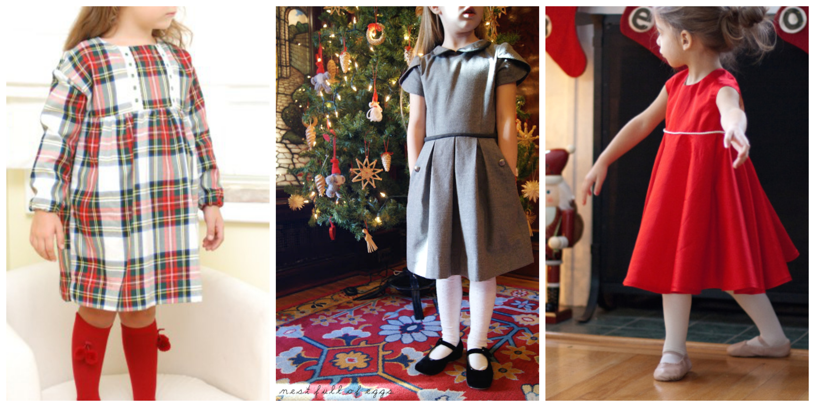 three girls in their oliver + s holiday dresses