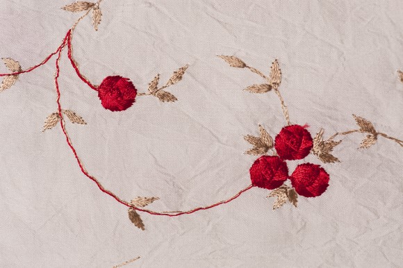 French rose embroidered silk dupioni fabric