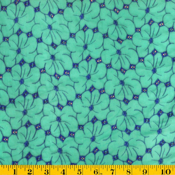 floral green and blue eyelet Lisette fabric