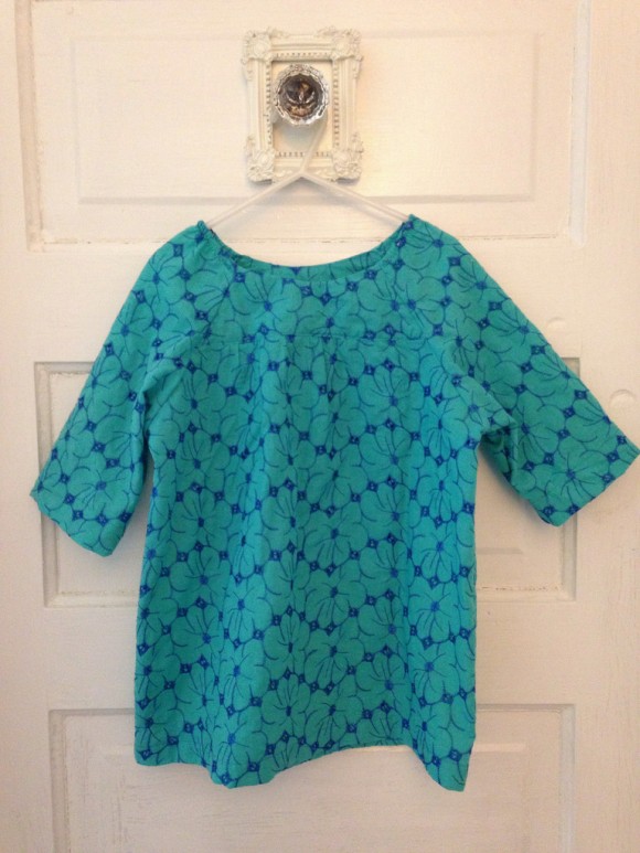 Oliver + S Class Picnic Blouse in floral green and blue eyelet Lisette fabric