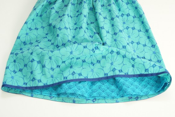 Oliver + S Lazy Days Skirt in floral green and blue eyelet Lisette fabric