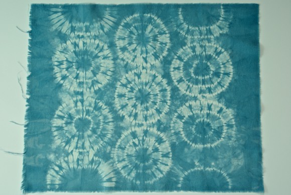 Karamatsu Shibori Technique on muslin fabric dyed with indigo