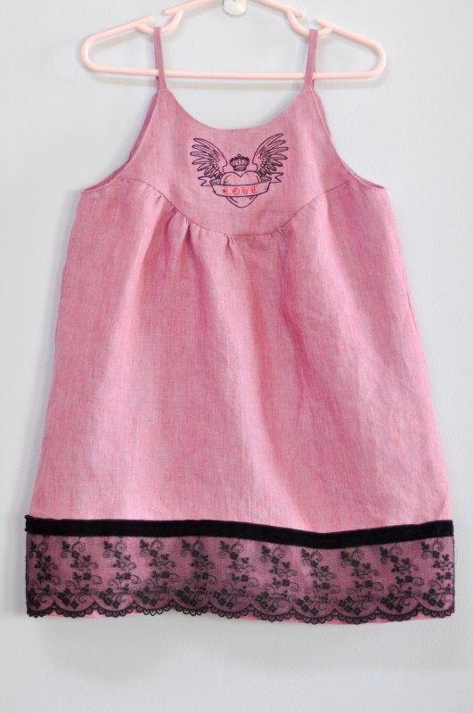 Oliver + S Swingset Tunic with machine embroidered yoke and lace hem