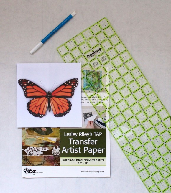 Supplies needed for adding an iron-on transfer image to the Oiver + S Playtime Leggings