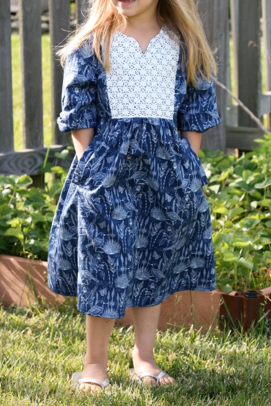 Sashiko embroidery on the yoke of the Hide-and-Seek Dress