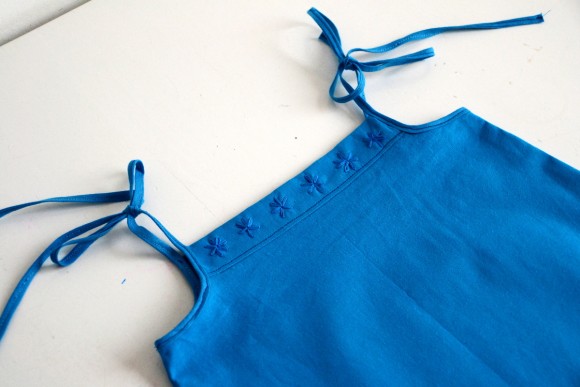 Hand embroidery on the yoke of the Oliver + S Popover Sundress