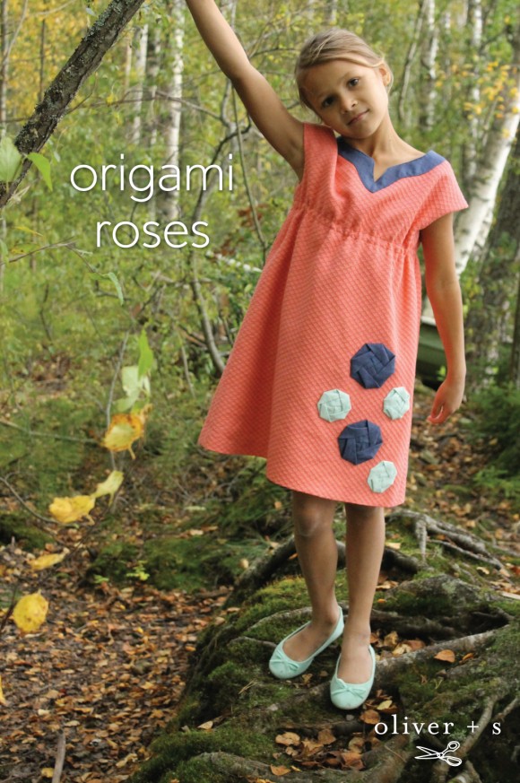 Oliver + S Roller Skate Dress embellished with origami roses