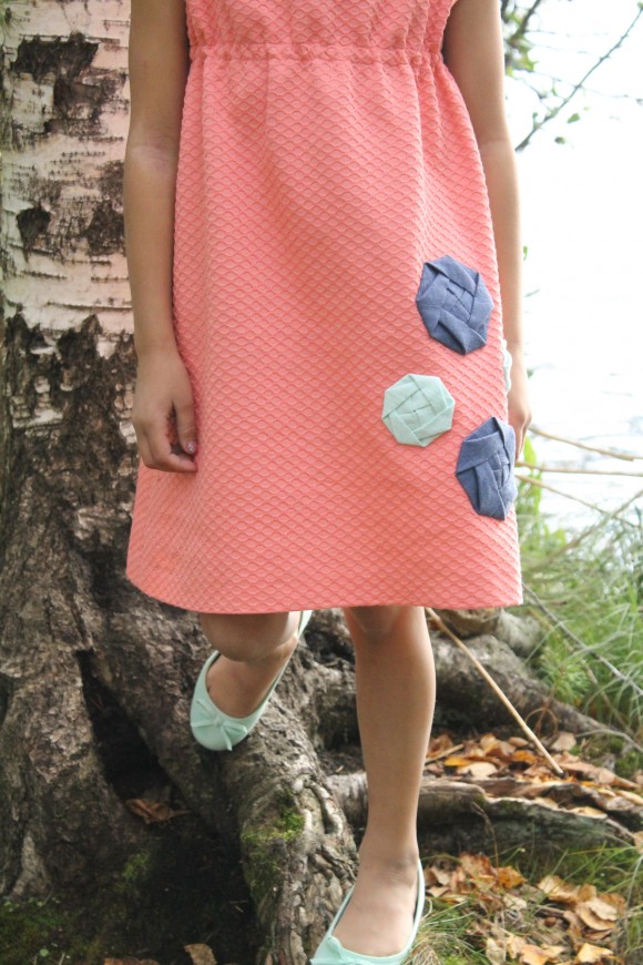 Oliver + S Roller Skate Dress embellished with origami roses