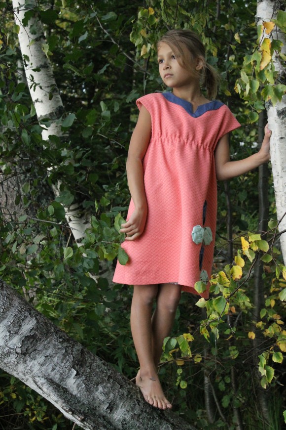 Oliver + S Roller Skate Dress embellished with origami roses