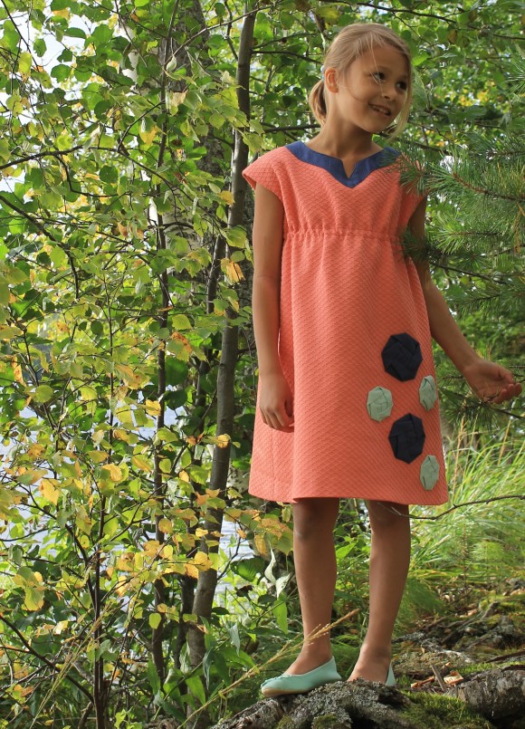 Oliver + S Roller Skate Dress embellished with origami roses