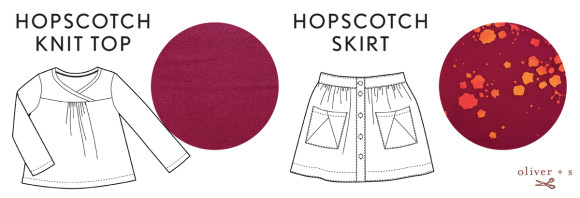 Oliver + S Hopscotch Knit Top + Skirt in Handcrafted fabrics