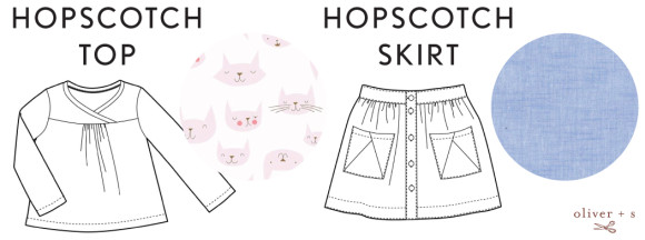 Oliver + S Hopscotch Top + Skirt in Rose Quartz and Serenity