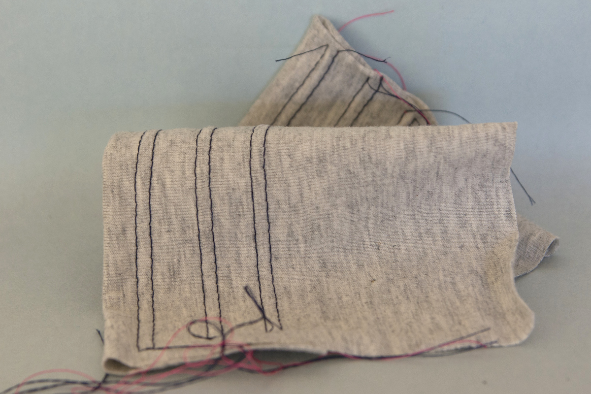 Twin needle hem showing parallel stitching lines