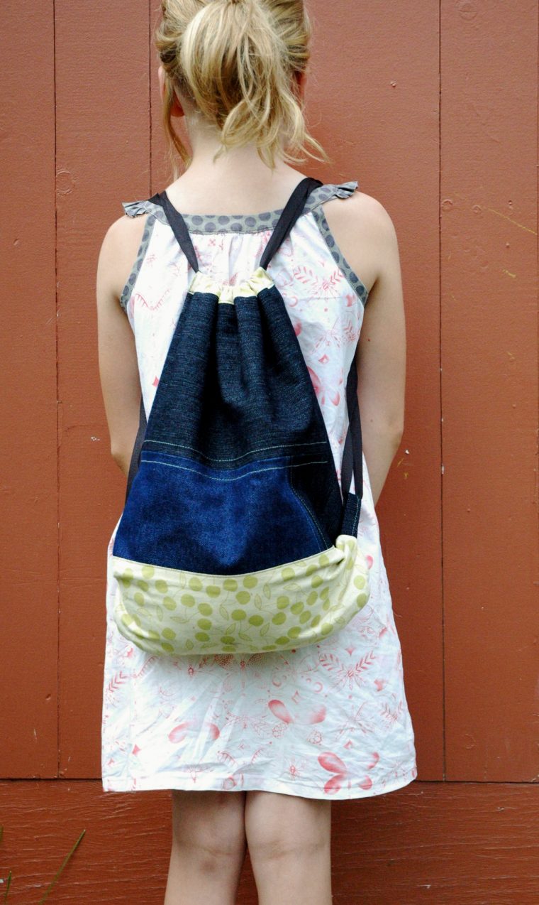 Drawstring Bag from Oliver + S Little Things to Sew turned into a drawstring backpack