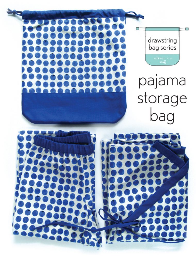 Oliver + S Bedtime Story Pajamas with a pajama storage drawstring bag from Little Things to Sew