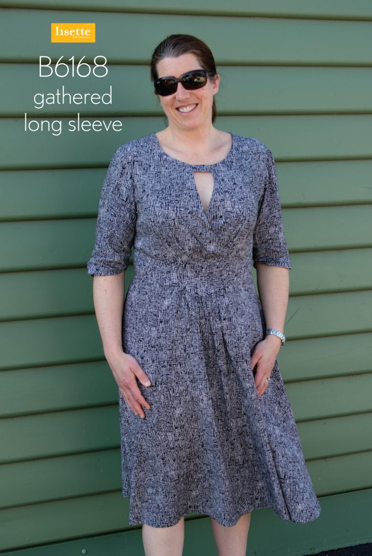 Gathered long sleeve on the Lisette B6168 fit-and-flare dress