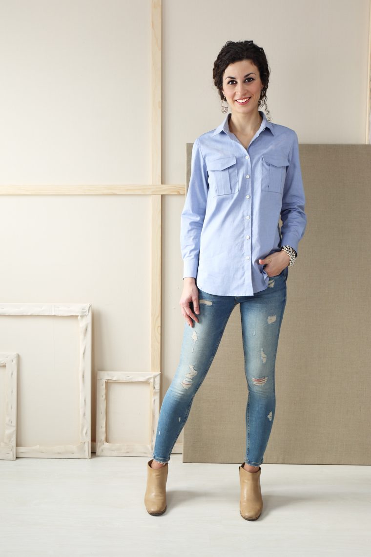 Liesl + Co Classic Shirt sewing pattern in pinpoint oxford