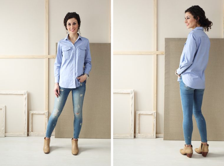 Liesl + Co Classic Shirt sewing pattern in oxford shirting