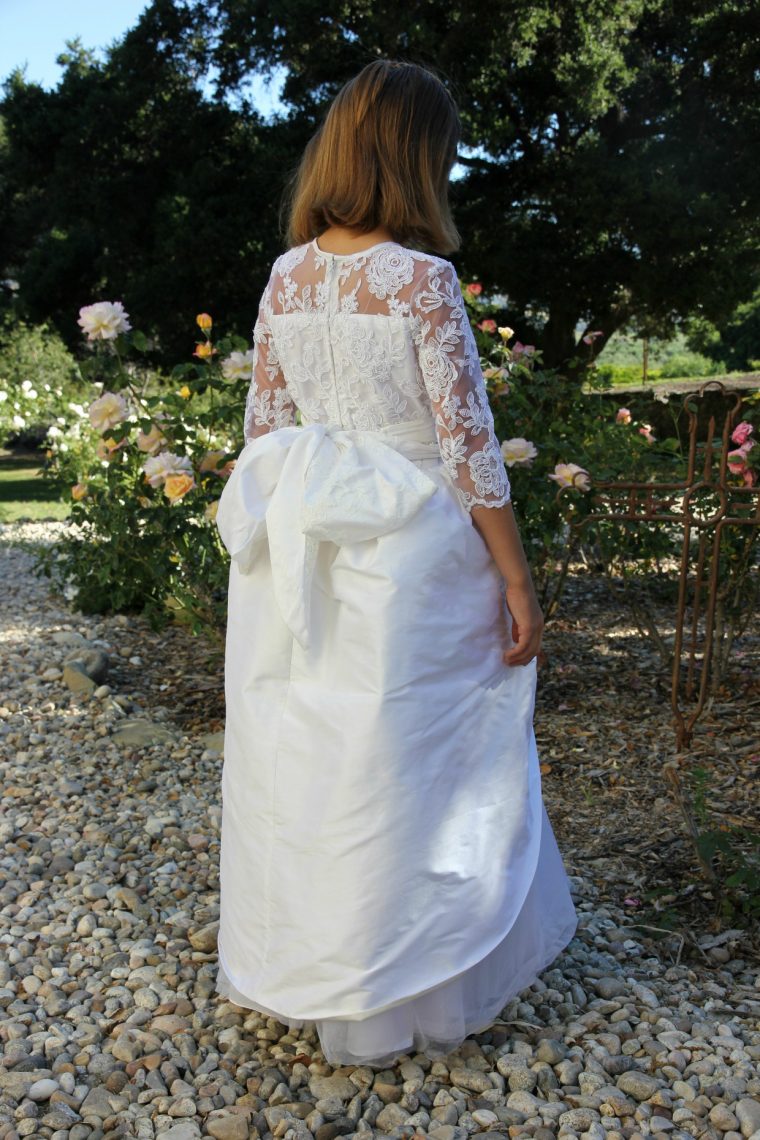 First Communion dress made using the Oliver + S Building Block Dress book