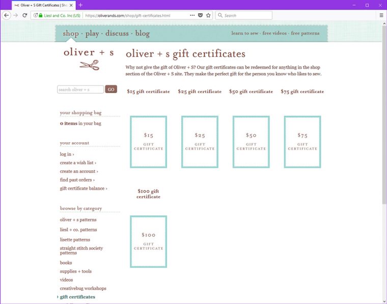 Oliver + S Gift Certificates