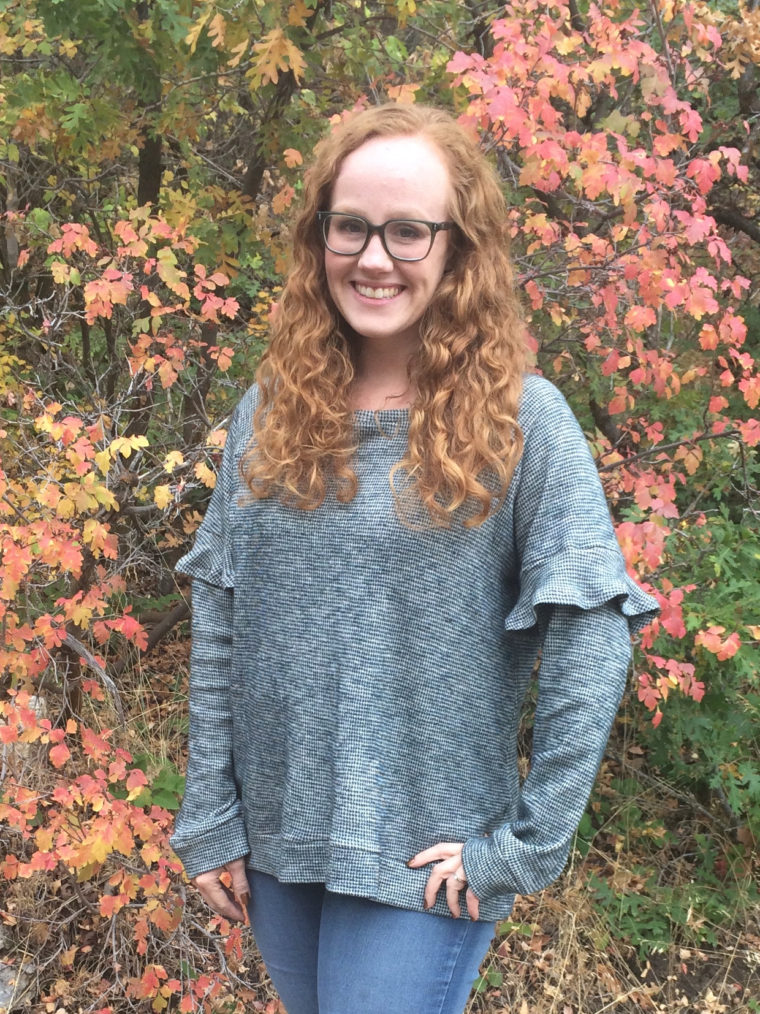 Liesl + Co. Neighborhood Sweatshirt with sleeve flounce