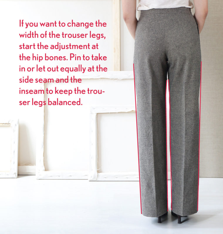 alter the leg width by pinning from the outseam and inseam