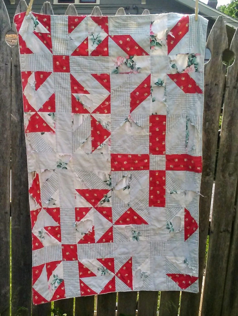 Baby quilt made from maternity dresses