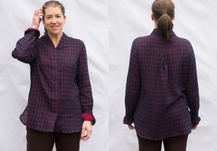 DIY shawl-collar button-up shirt sewing pattern.