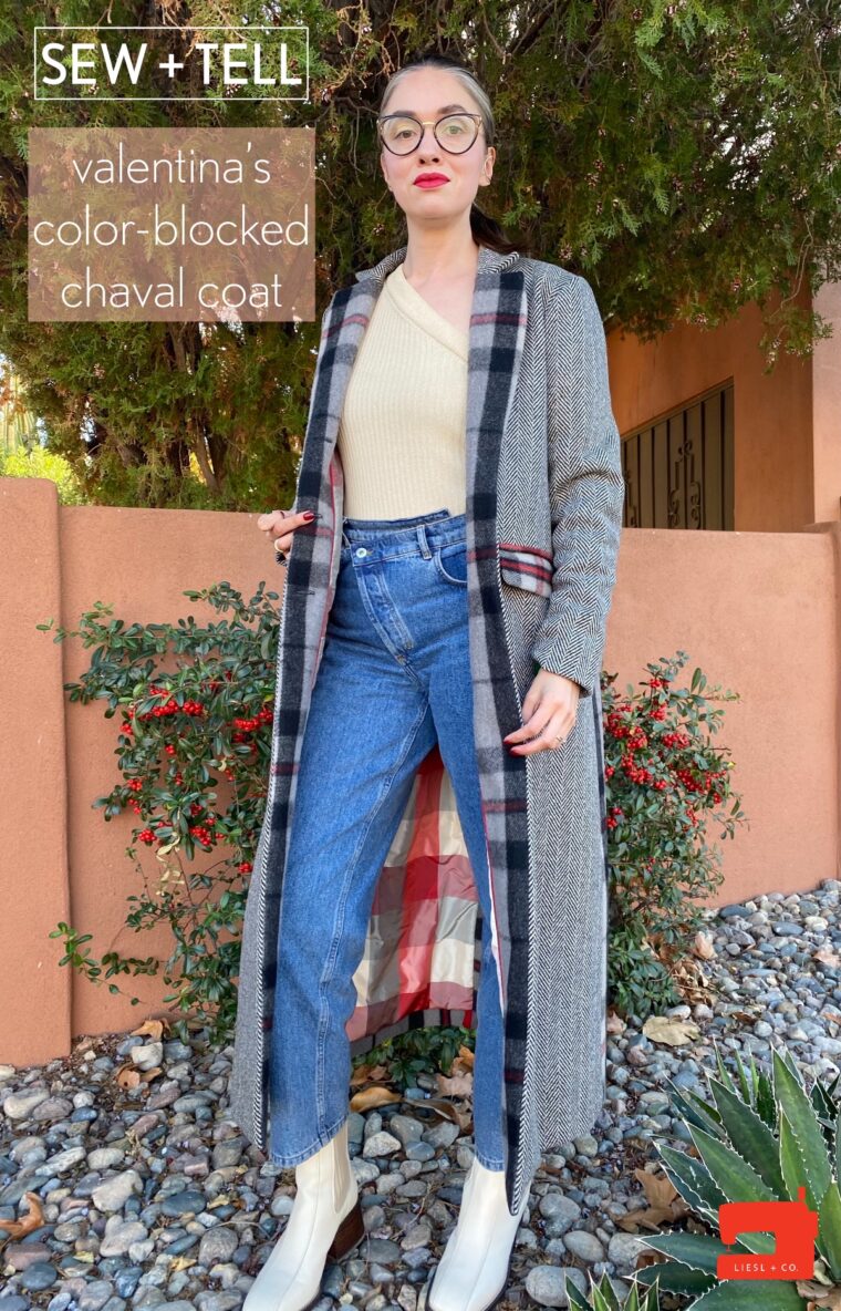 DIY long color-blocked wool coat.