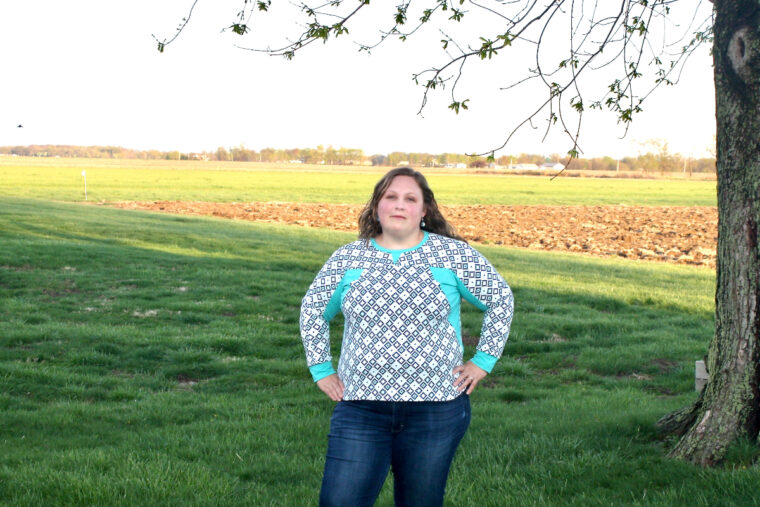 Sharon's DIY sweatshirt is a shoulder-season staple.