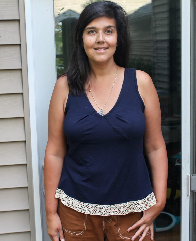 DIY tank top with lace trim from the Marais Knit Top pattern.