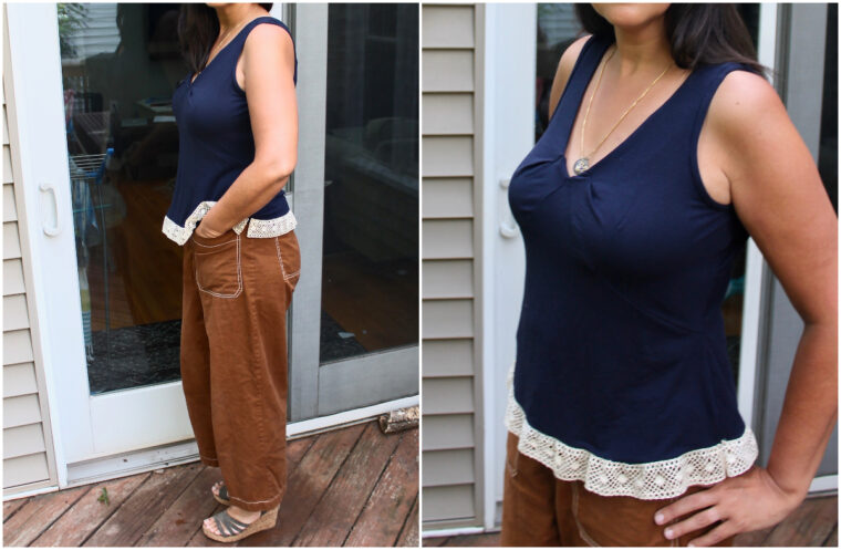 DIY tank top with lace trim from the Marais Knit Top pattern.