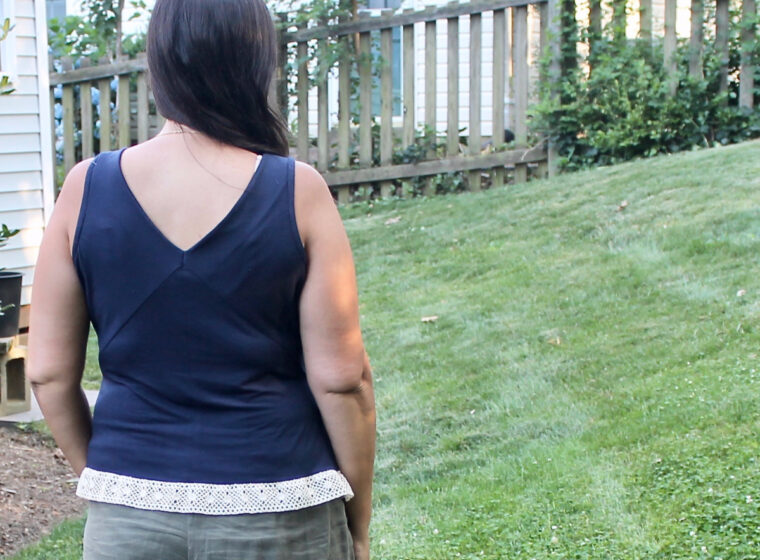 DIY tank top with lace trim from the Marais Knit Top pattern.