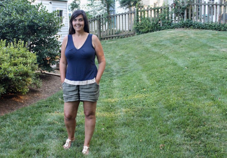 DIY tank top with lace trim from the Marais Knit Top pattern.