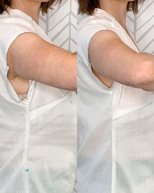 Raising the armhole, before and after.