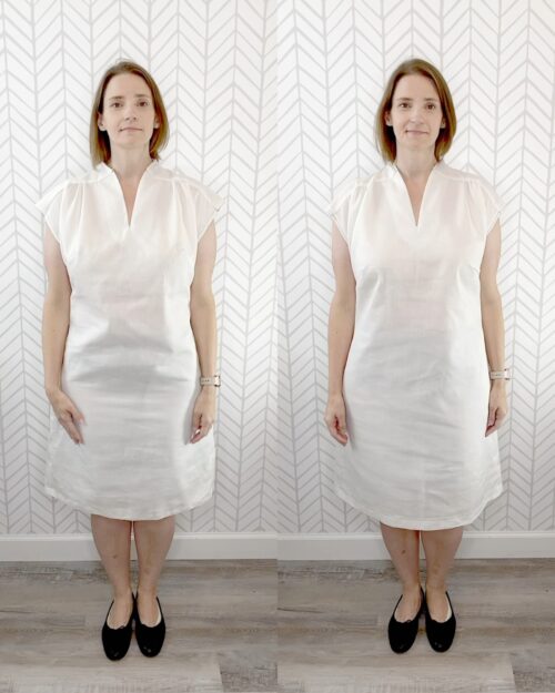Photos of the muslin stage pre- and post-fitting adjustments.