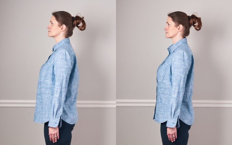 Liesl + Co Classic Shirt-Before and after comparing the addition of a vertical dart from the side view