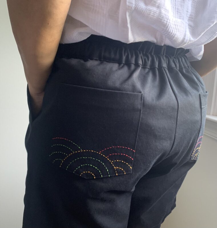 Liesl + Co Lisboa Shorts-back view with embroidered pocket