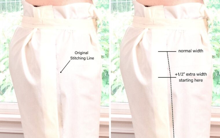 Side view of Lisboa shorts, showing how much additional ease is needed at the side seam.
