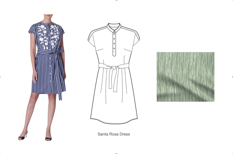 Mock up of outfit Santa Rosa Dress using Green Stripe Lawn